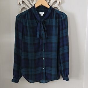 J. Crew Blue and Green Plaid Blouse XS